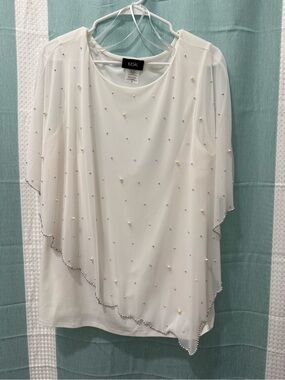 MSK Ivory Pearl & Rhinestone Capelet Blouse